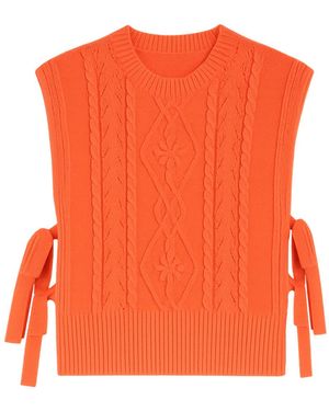 Yumi' Flower Cable Knit Tie Side Pullover - Orange