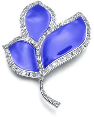 Genevive Jewelry Cubic Zirconia Sterling Plated Enameled Leaf Pin - Blue