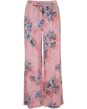 lords of harlech Lillian Exotic Floral Coral Wide-Leg Pant - Pink