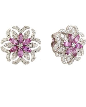 Artisan Sapphire & Diamond Floral Stud Earrings - Pink