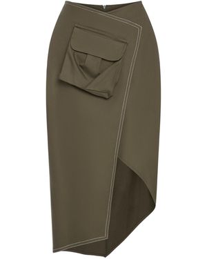 Mirimalist Wrap Pencil Midi Skirt-Khaki - Green