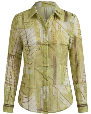Conquista Lightweight Button-Down Blouse With Abstract Leaf Print - Green