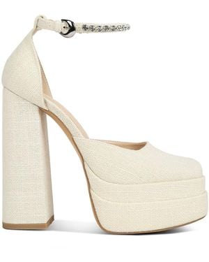 Rag & Co Cosette Diamante Embellished Ankle Strap High Block Heel Sandals - White