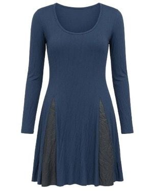 Conquista Long Sleeve A Line Jersey Dress With Creased Fabric Detail - Blue