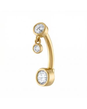 Zahav Jewelry 14K Solid 14G Dangle Cz Belly Ring - Metallic