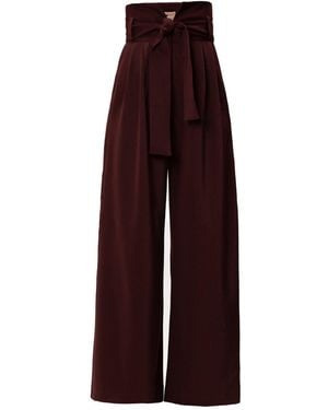 Julia Allert Burgundy High Waist Long Wide Leg Trousers - Red