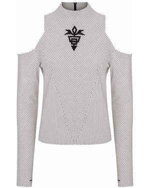 Mirimalist 3D Printed Striped Top - Grey