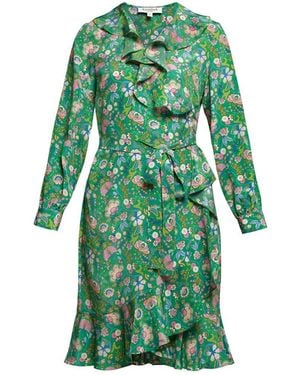 Rumour London Abby Ruffled Silk Wrap Dress - Green