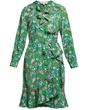 Rumour London Abby Ruffled Silk Wrap Dress - Green