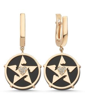 Ecce | Artisan Diamonds 14K Solid Happy Star Heart Diamond Earring - Metallic