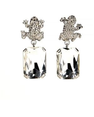 Addicted Neutrals Armonia Plated Crystal Earrings With Frog - White