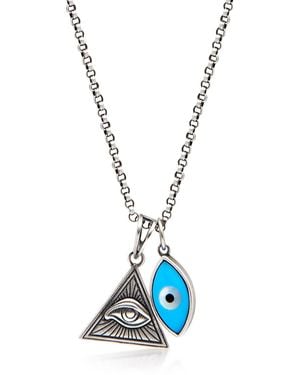 Nialaya Necklace With Evil Eye & Eye Of Ra Pendant - Blue