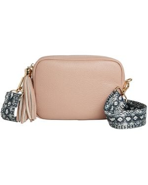 Betsy & Floss Verona Crossbody Tassel Blush Bag With Snake Print Strap - Natural