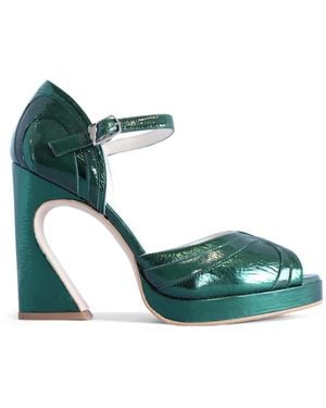 Terry De Havilland Lillita Emerald Metallic Curved Block Heel - Green