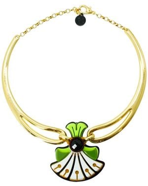 Gissa Bicalho Handmade Acrylic Necklace Plastron Gerbera Mustard - Metallic