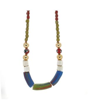 Ebru Jewelry African Bead & Evil Eye Statement Choker Necklace - Blue