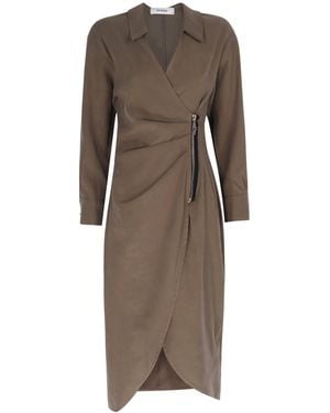 Mirimalist Khaki Cupro Shirt Dress - Brown