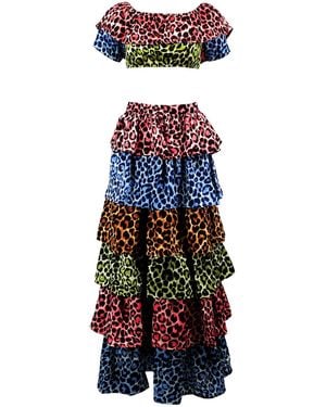 Maui X Lolita Ana Ruffled Cheetah Print Two-Piece Skirt Set - Red
