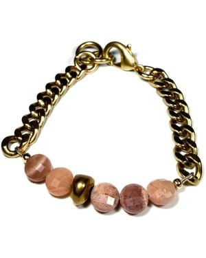 Rachel Nathan Remix: Peach Moonstone & Brass Stone Bracelet - Metallic