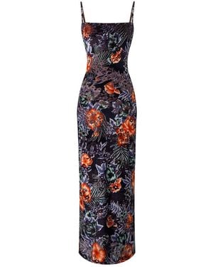 Lily Phellera Rocky Stretch Burnout Velvet Floral Summer Dress With Spaghetti Straps - Red