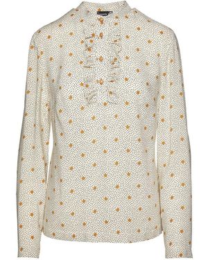 Conquista Neutrals Print Blouse With Ruffle Detail - White