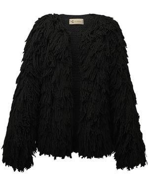 ALINA CERNĂTESCU Hecate Mini Wool Jacket With Hand-Knitted Long Sleeves - Black