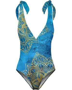 Aloha From Deer Boho One Piece Swimsuit - Blue