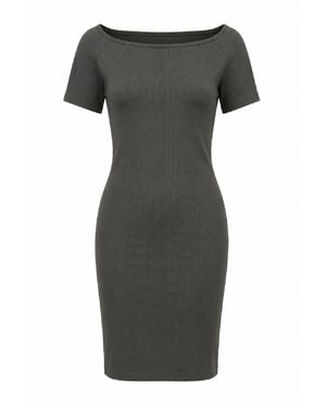 Conquista Sculpted Rib Short-Sleeve Dress - Black