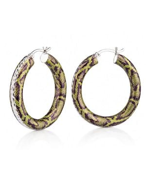 Gold & Honey Snake Print Diamond Cut Hoop Earrings - Metallic