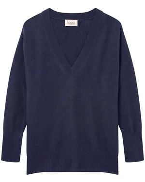Loop Cashmere Relaxed Lofty V Neck Sweater - Blue