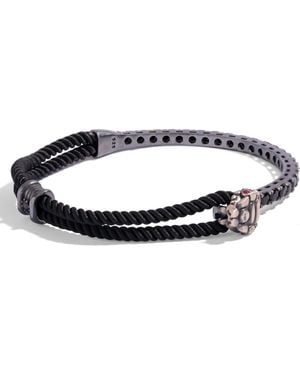 Ebru Jewelry Ruby Eye Snake Diamond Oxidized Sterling Cord Bracelet - Blue