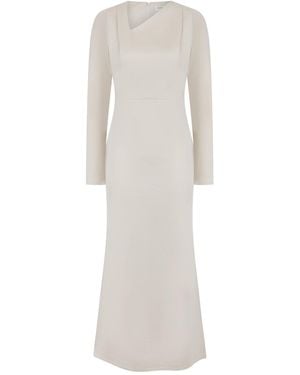 Celestine & Mae Neutrals Square Neck Pleat Detail Asymmetric Midi Dress - White