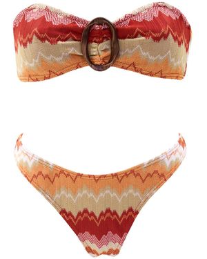 Aulala Paris Sunset Waves Bandeau Broderie Bikini - Red