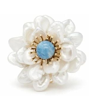Angel Barocco Baroque Pearl Flower Brooch With Stone - White