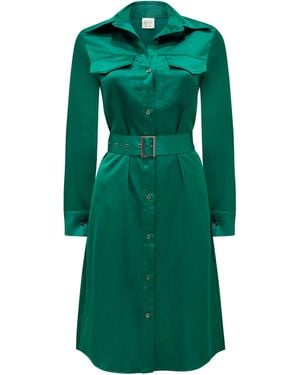 Why Mary Jackie Satin Trench Coat Dress - Green