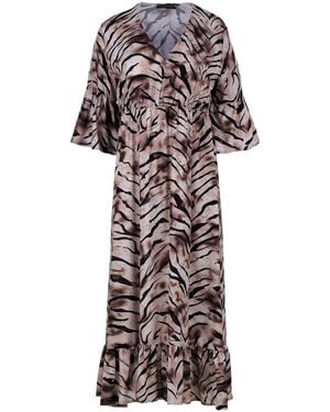 Conquista Print Ruffle Detail Midi Dress - Multicolor