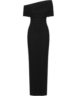 Nocturne Asymmetric Off-Shoulder Draped Maxi Dress - Black