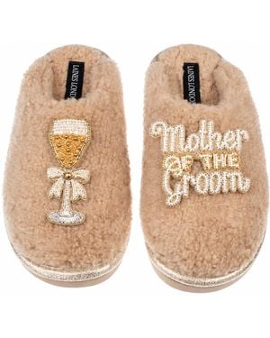 Laines London Neutrals Teddy Closed Toe Slippers With Mother Of The Groom Brooches - Natural