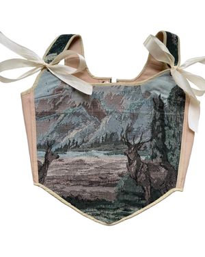 Stashe Midnight Lake Stag Vintage Tapestry Lace-Up Corset Top - Gray