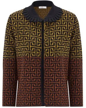 Peraluna 3/4 Sleeve Geometric Jacquard Patterned Knitwear Jacket - Brown