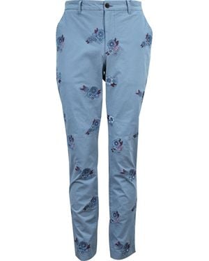 lords of harlech Charles Love Floral Embroidery Trousers - Blue