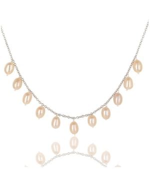 Heritagemoda Sterling Champagne Pearl Drop Necklace - Metallic
