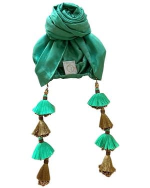 Julia Clancey Edith Silk Jade Dorado Reversible Turban - Green