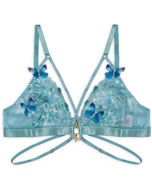 Empress Mimi Madame X Lace Strappy Bralette With Butterfly Detail - Blue