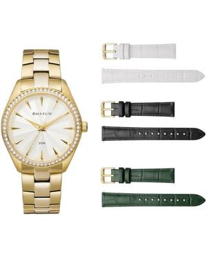 Maxum Sydney Box Set -Includes Bracelet Watch With Three Leather Straps - Metallic