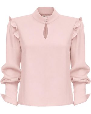Julia Allert Designer Satin Blouse With Bishop Sleeves And Stand Collar – Blush - Pink
