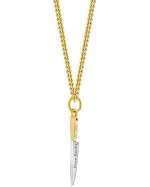 True Rocks 2 Tone Mini Knife Pendant 18Kt-Plating & Sterling On-Plated Chain - White