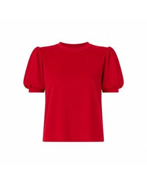 Yumi' Velvet Puff Sleeve Top - Red