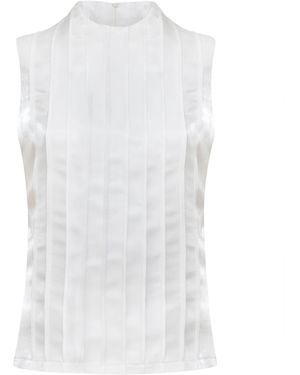 Julia Allert Satin-Organza Sleeveless Blouse - White