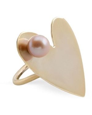 Silver Moon Sterling Ring – Pure Pearl Heart - Natural